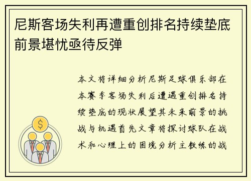 尼斯客场失利再遭重创排名持续垫底前景堪忧亟待反弹