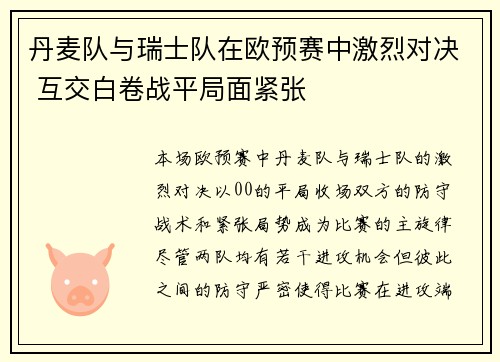 丹麦队与瑞士队在欧预赛中激烈对决 互交白卷战平局面紧张